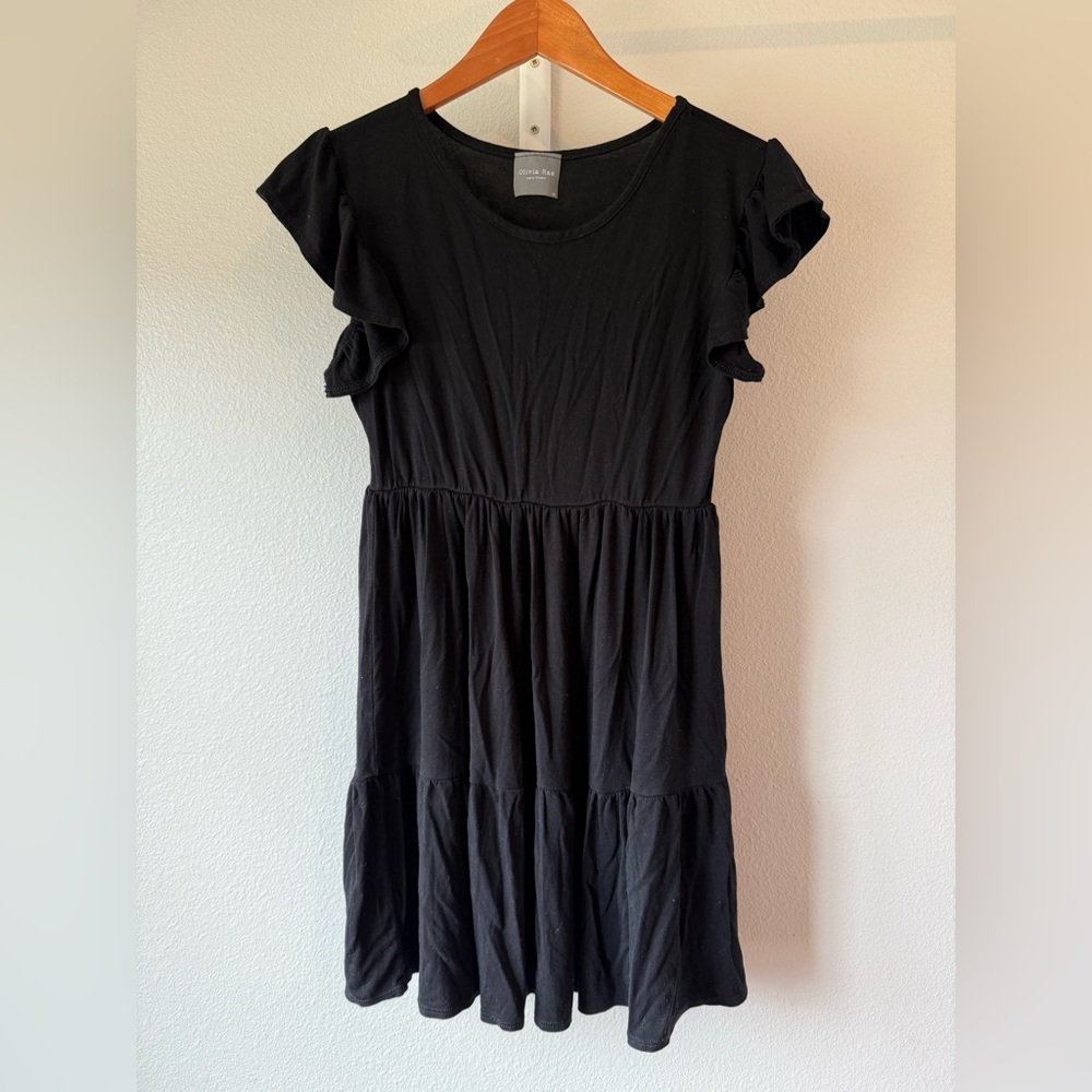 Girls Olivia Rae' Black Ruffled Short Sleeve Dress